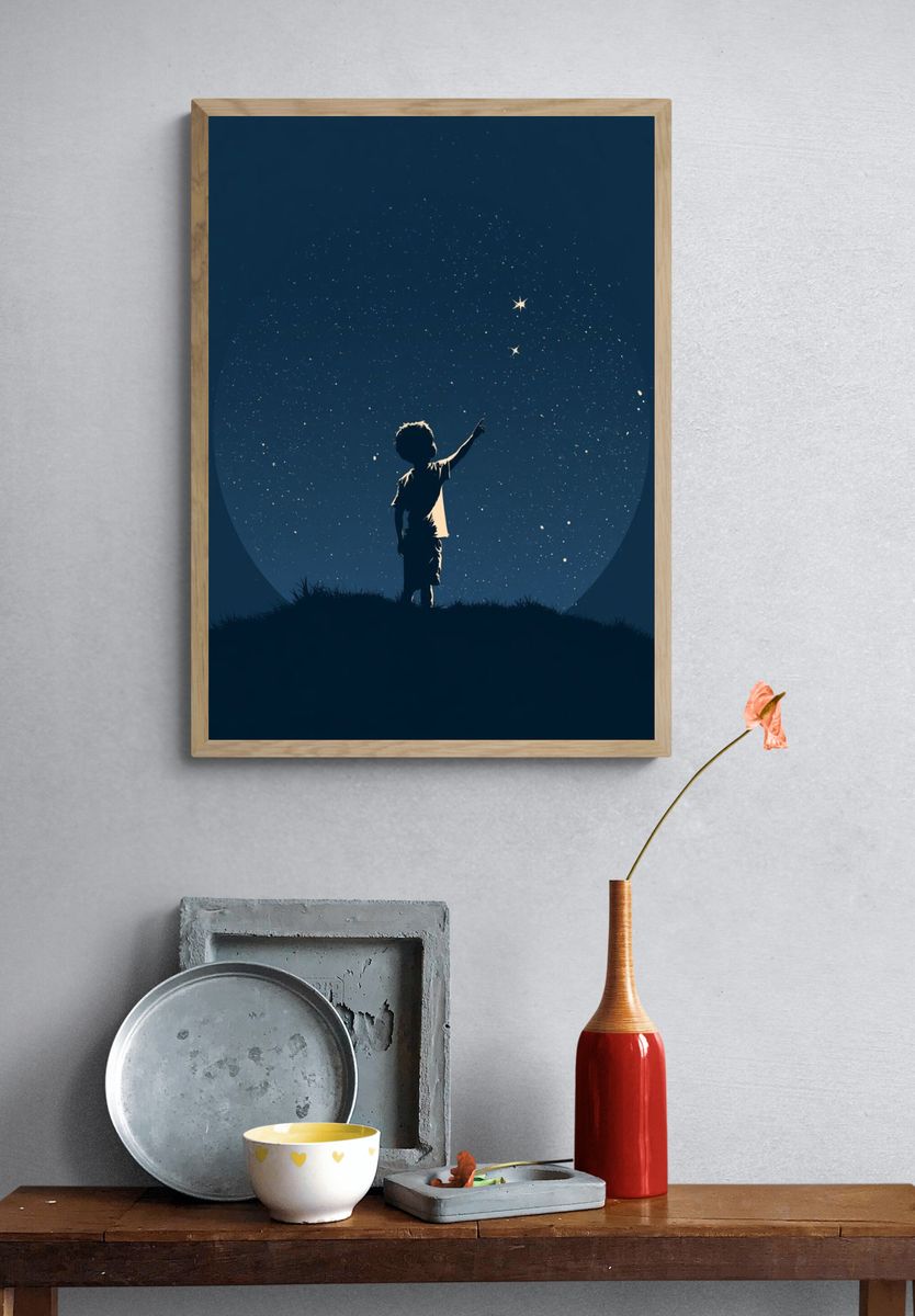 Stargazing Child Silhouette Print. — room view 3