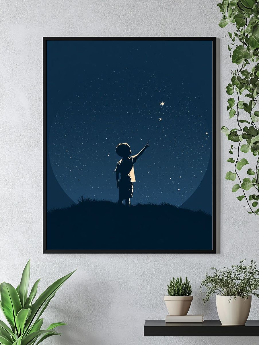 Stargazing Child Silhouette Print. — room view 4