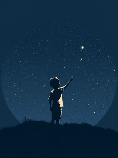Stargazing Child Silhouette Print. poster