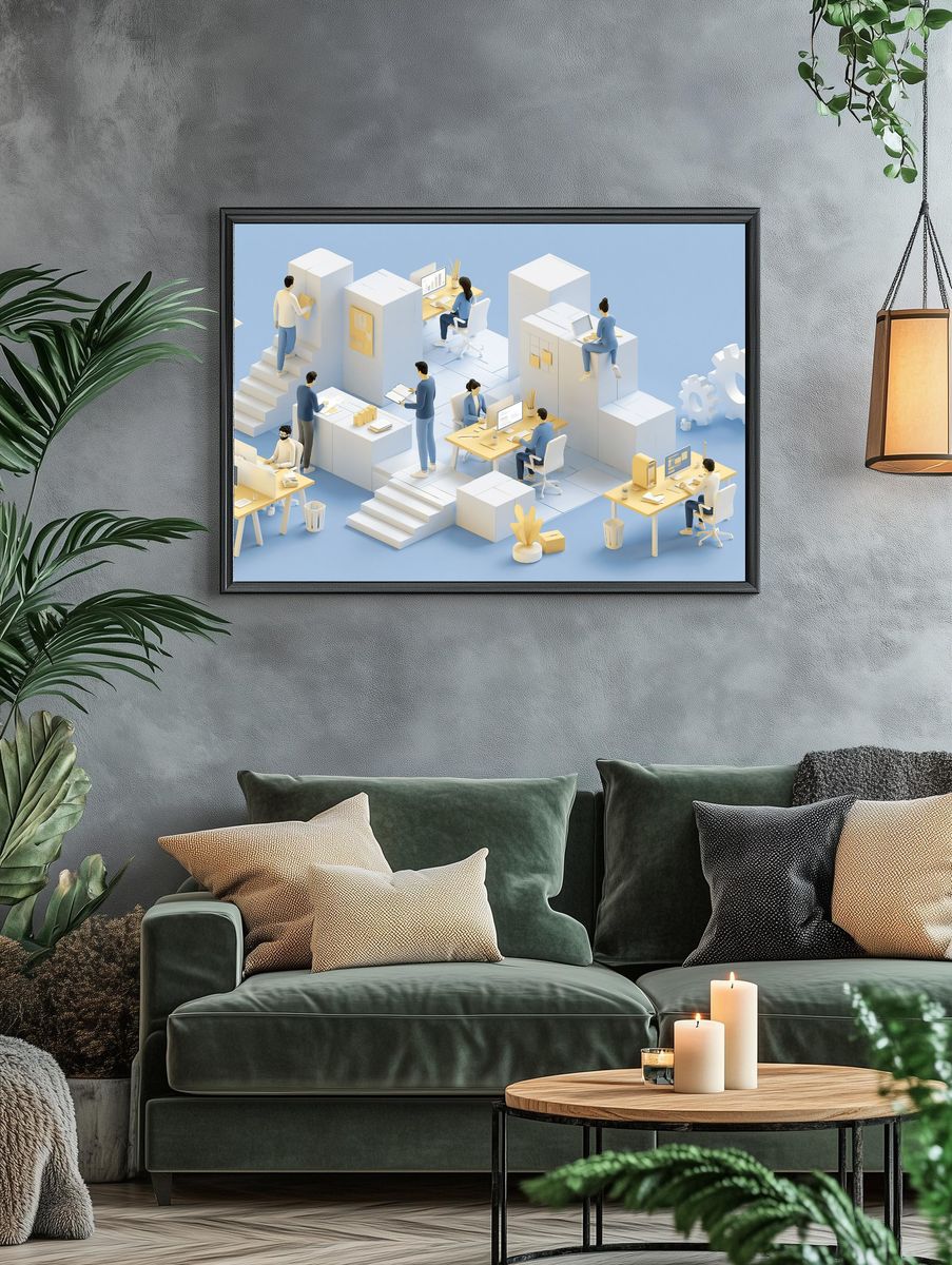 Modern Office Workflow Illustration Poster. — room view 4