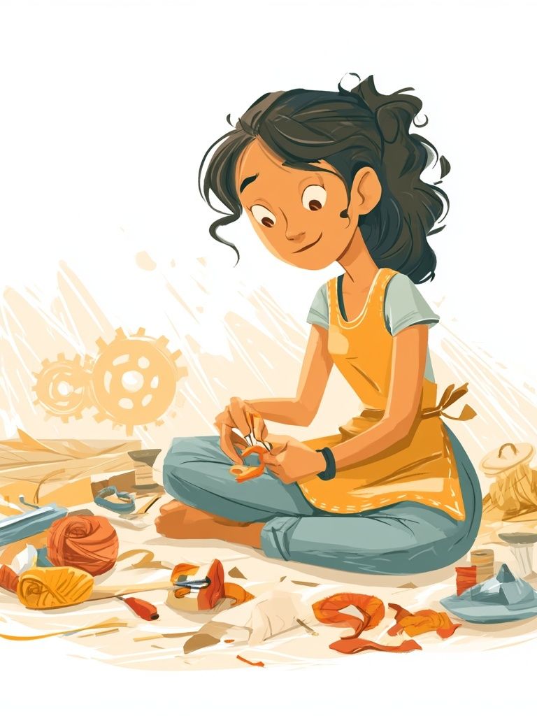 Young Girl Sewing Illustration Poster. poster — illustration art