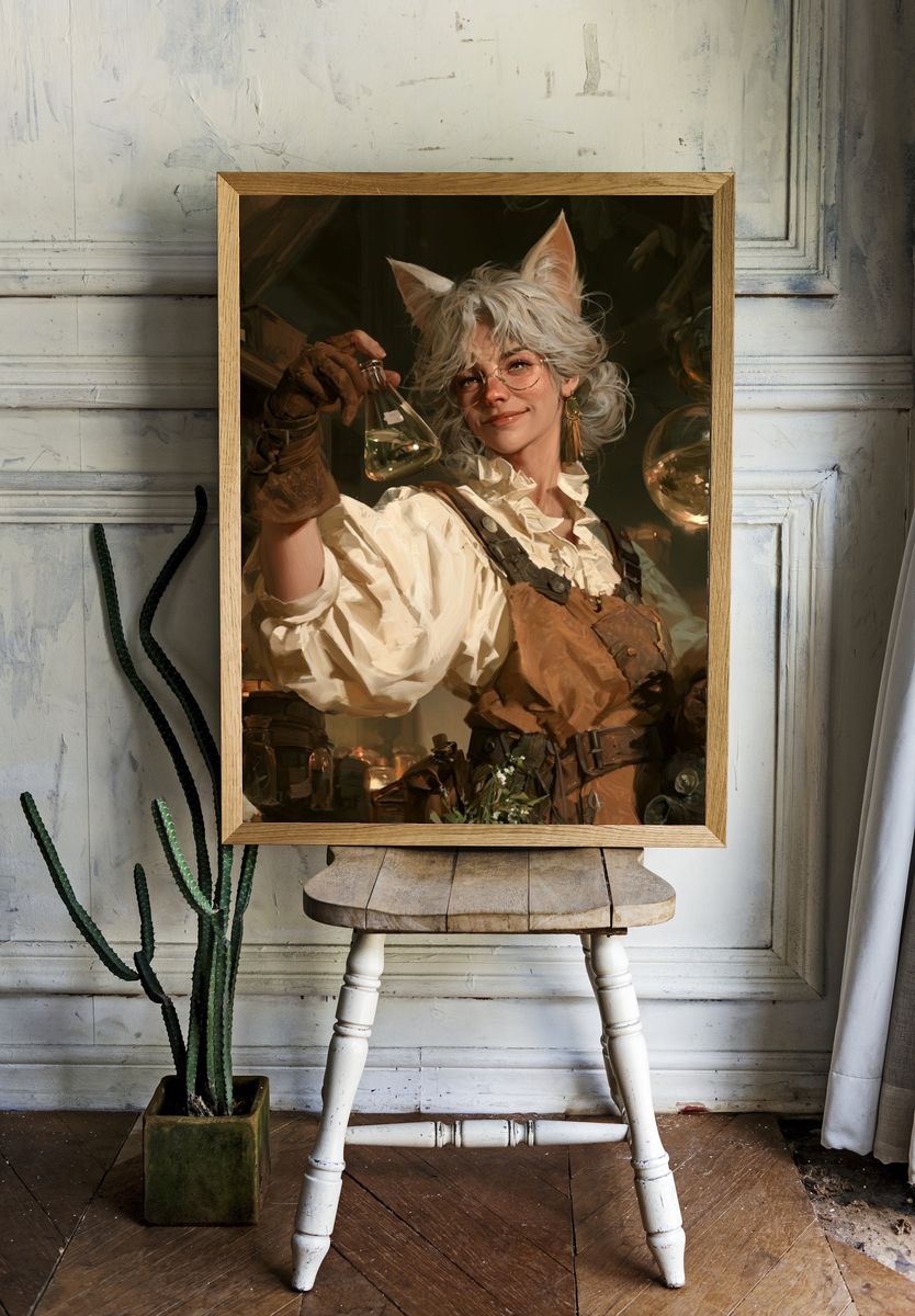 Cat-Eared Alchemist Portrait Print. — room view 1