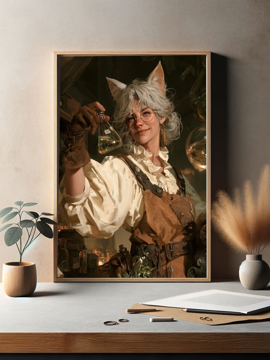 Cat-Eared Alchemist Portrait Print. — room view 2