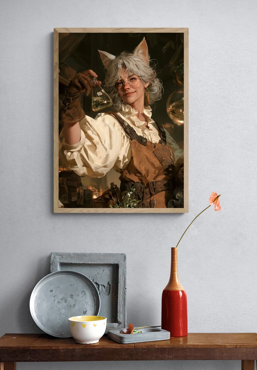 Cat-Eared Alchemist Portrait Print. — room view 3