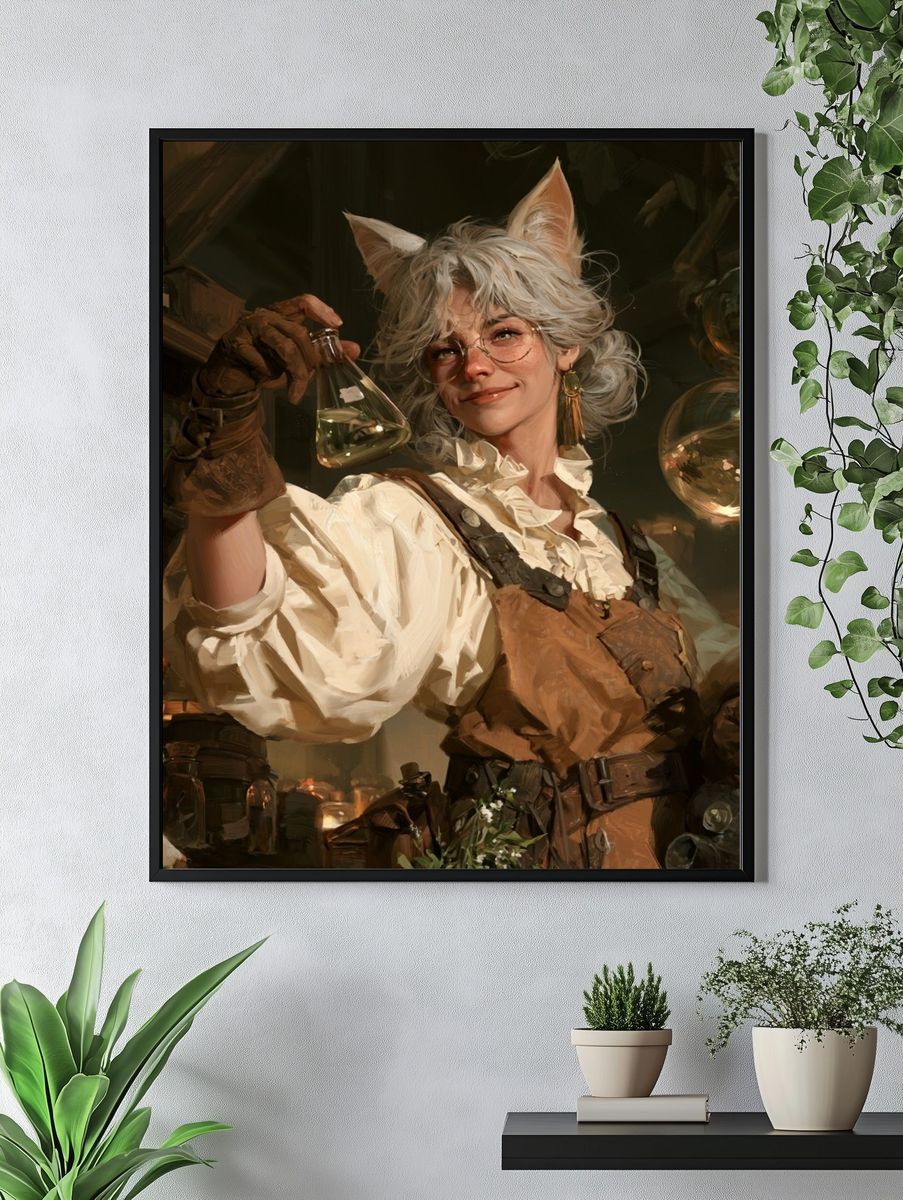 Cat-Eared Alchemist Portrait Print. — room view 4