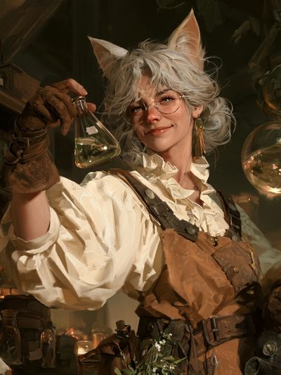 Cat-Eared Alchemist Portrait Print. poster