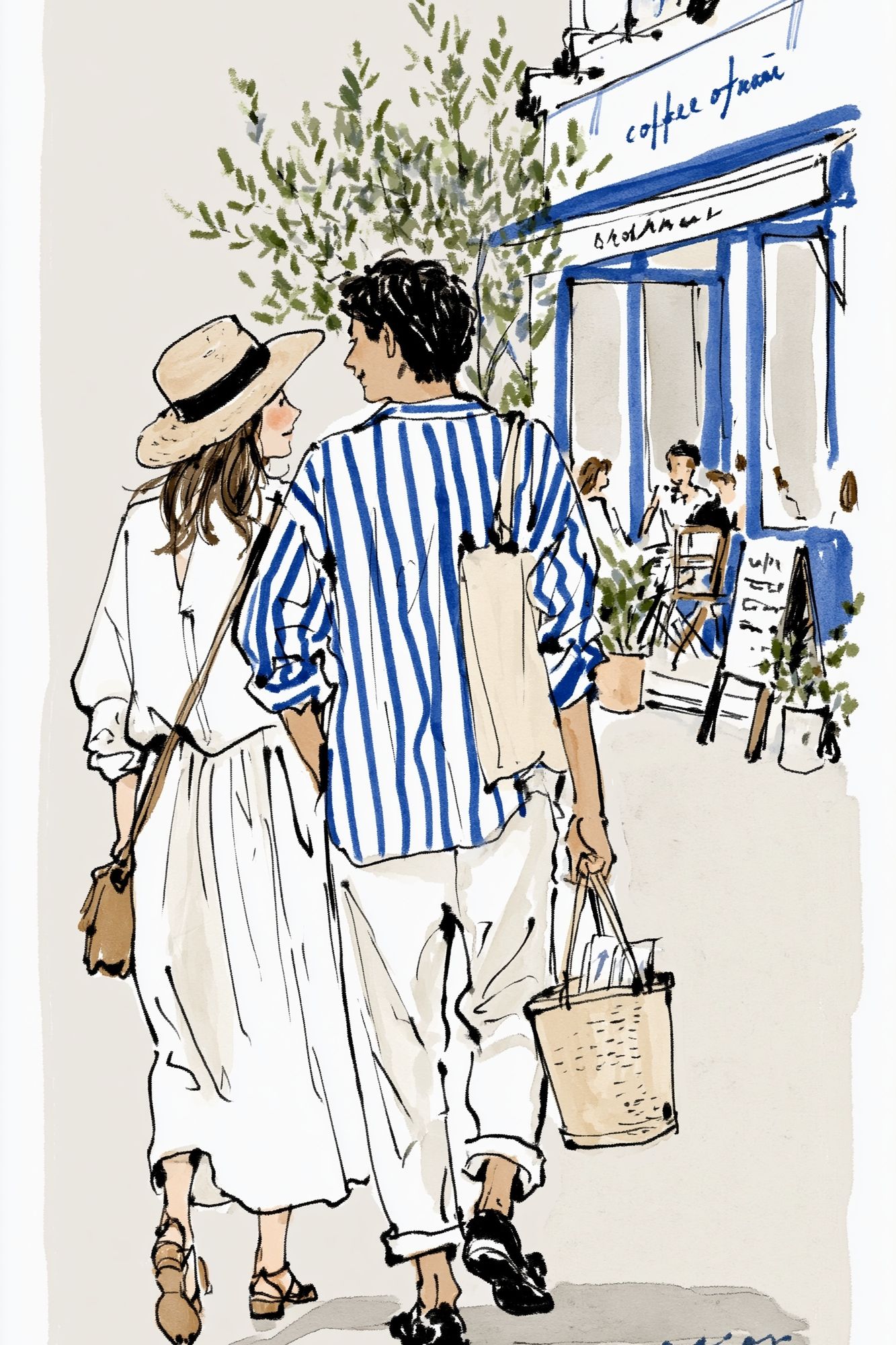 Paris Café Stroll Illustration Poster. poster detail