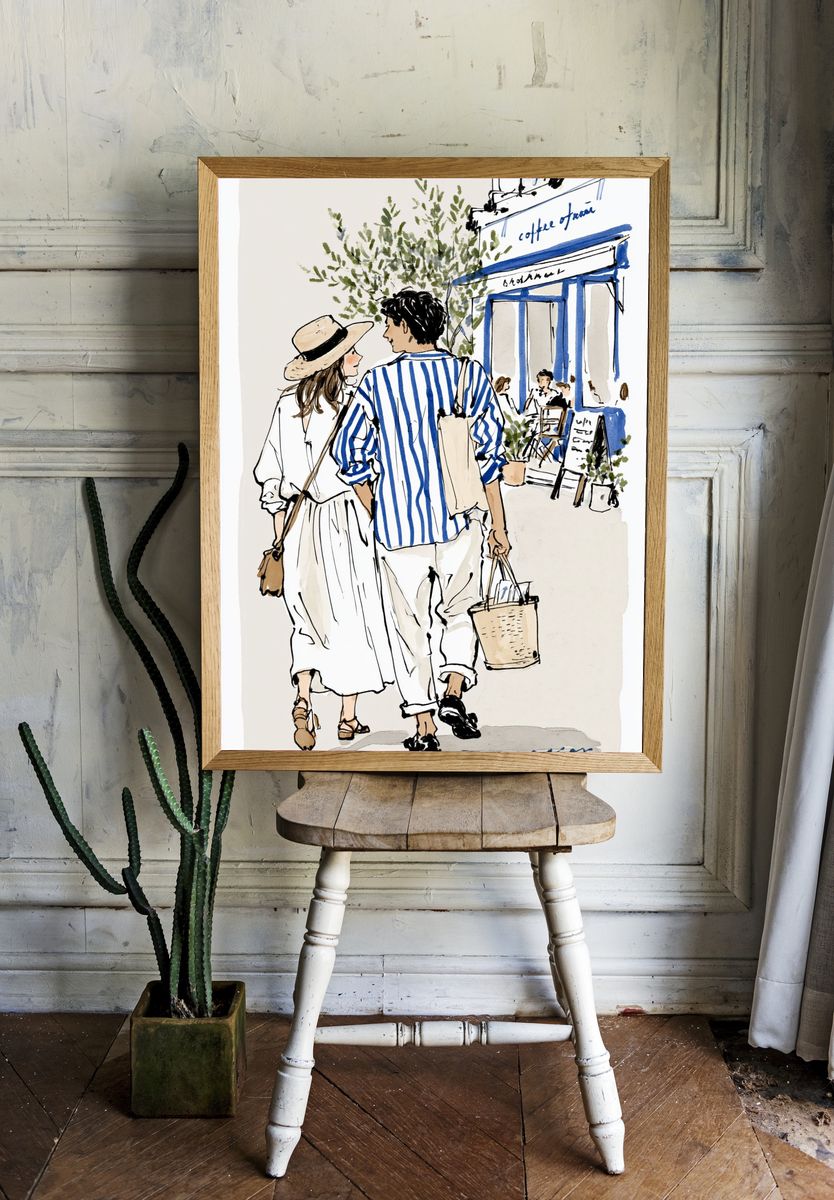 Paris Café Stroll Illustration Poster. — room view 1
