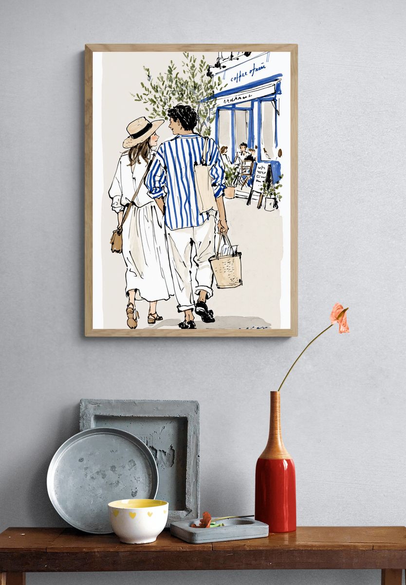 Paris Café Stroll Illustration Poster. — room view 3