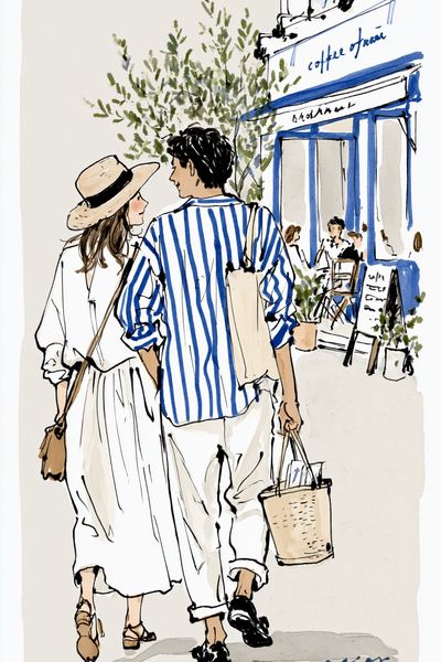 Paris Café Stroll Illustration Poster.