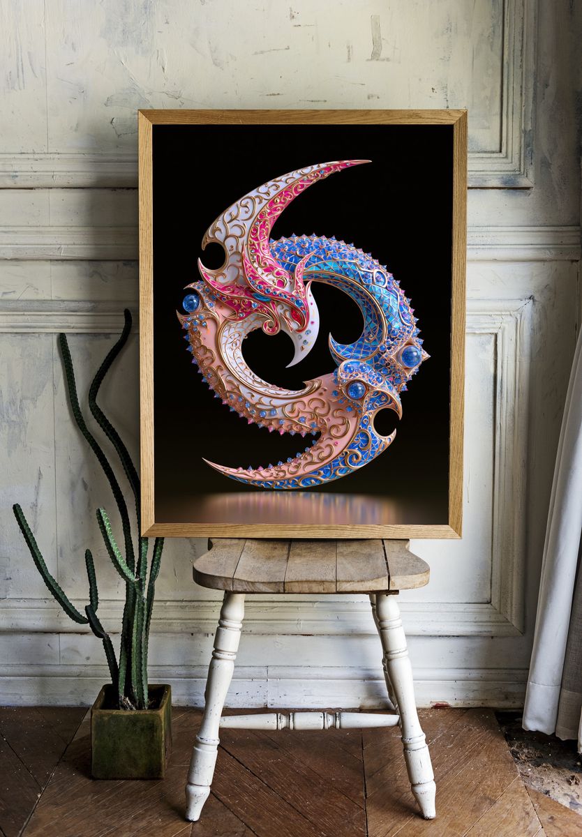 Ornate Crescent Moon Illustration Poster. — room view 1
