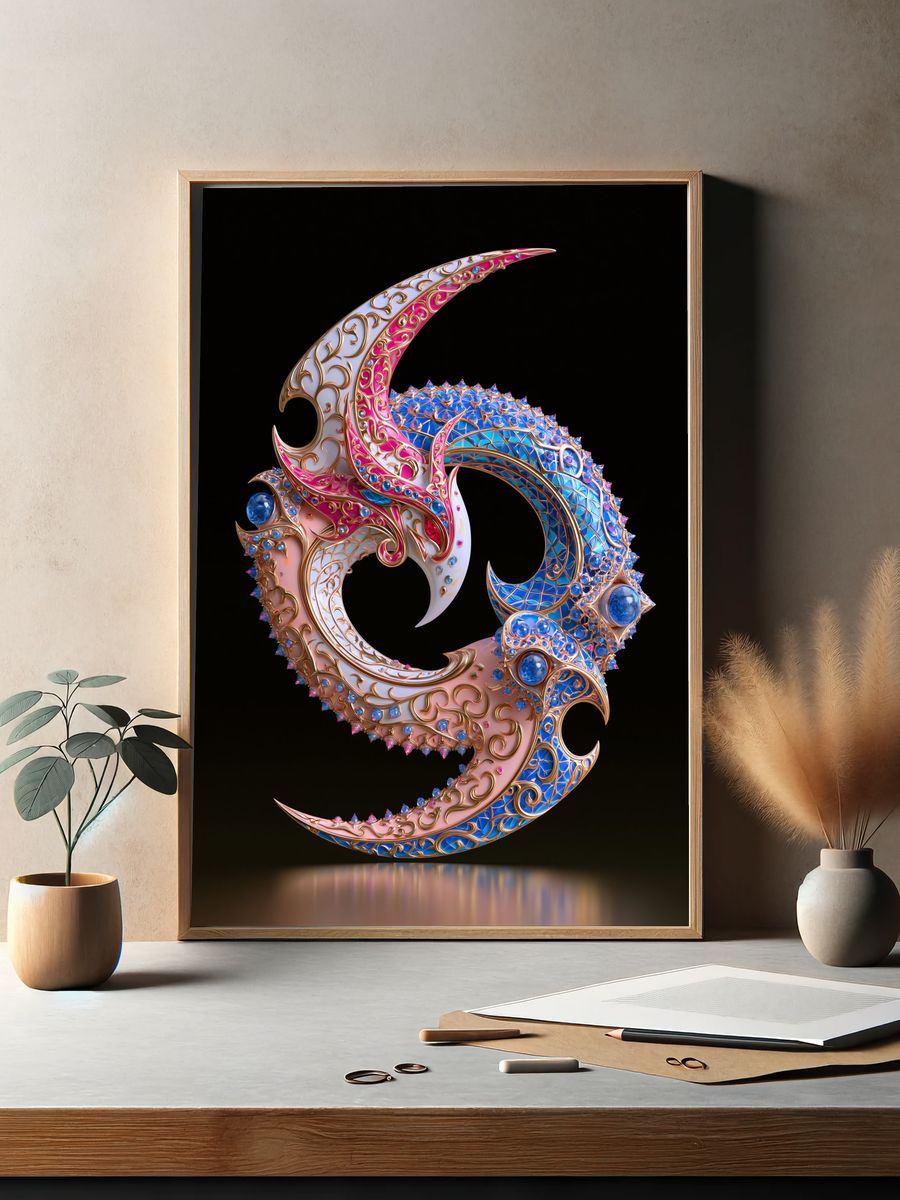 Ornate Crescent Moon Illustration Poster. — room view 2