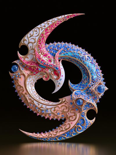 Ornate Crescent Moon Illustration Poster.