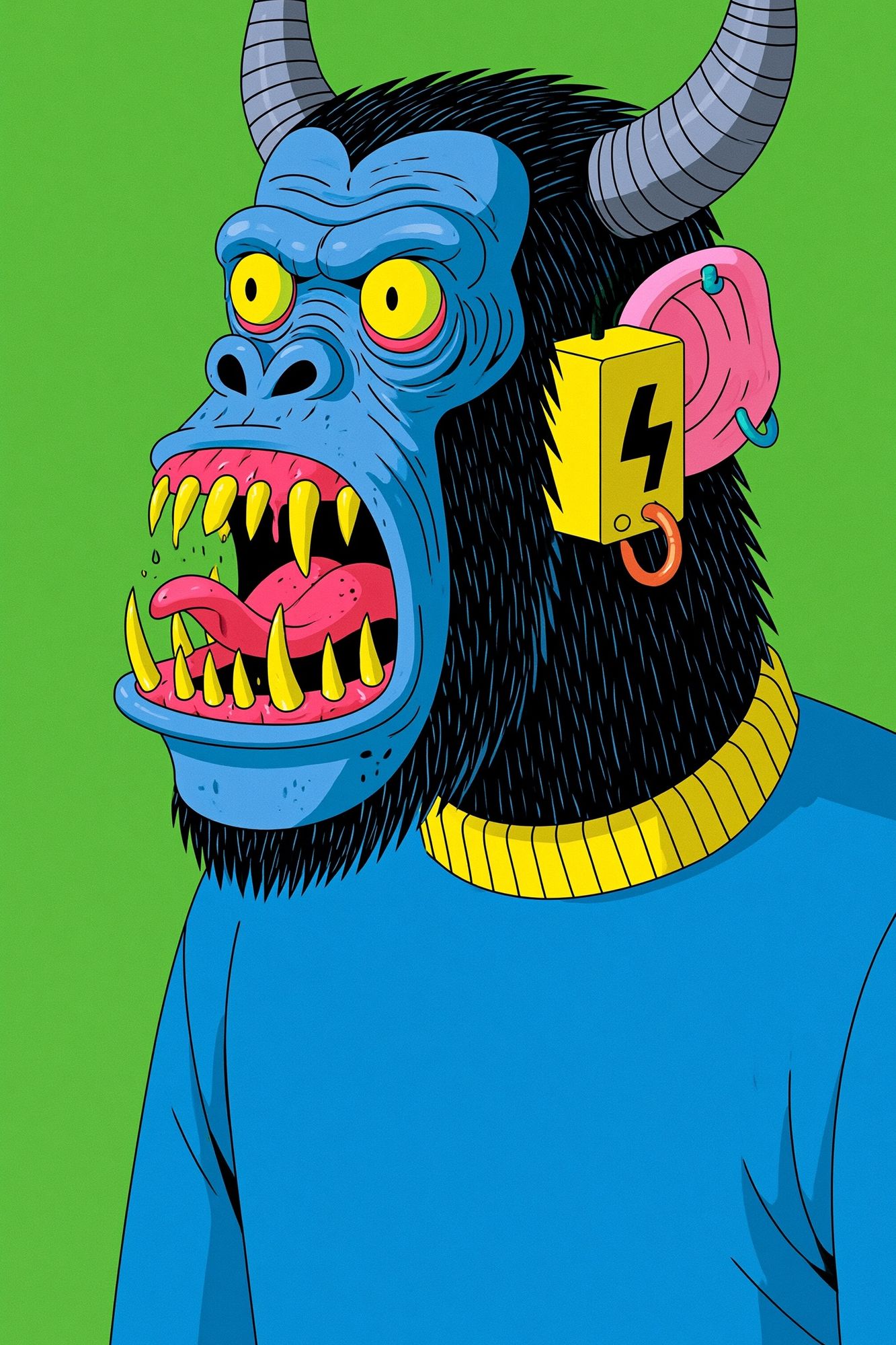 Neon Horned Gorilla Illustration Poster. poster detail