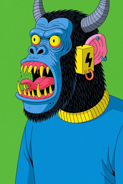 Neon Horned Gorilla Illustration Poster. poster print