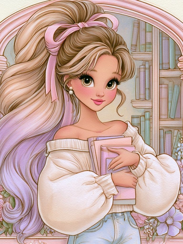 Pastel Bookish Girl Illustration Poster. poster detail