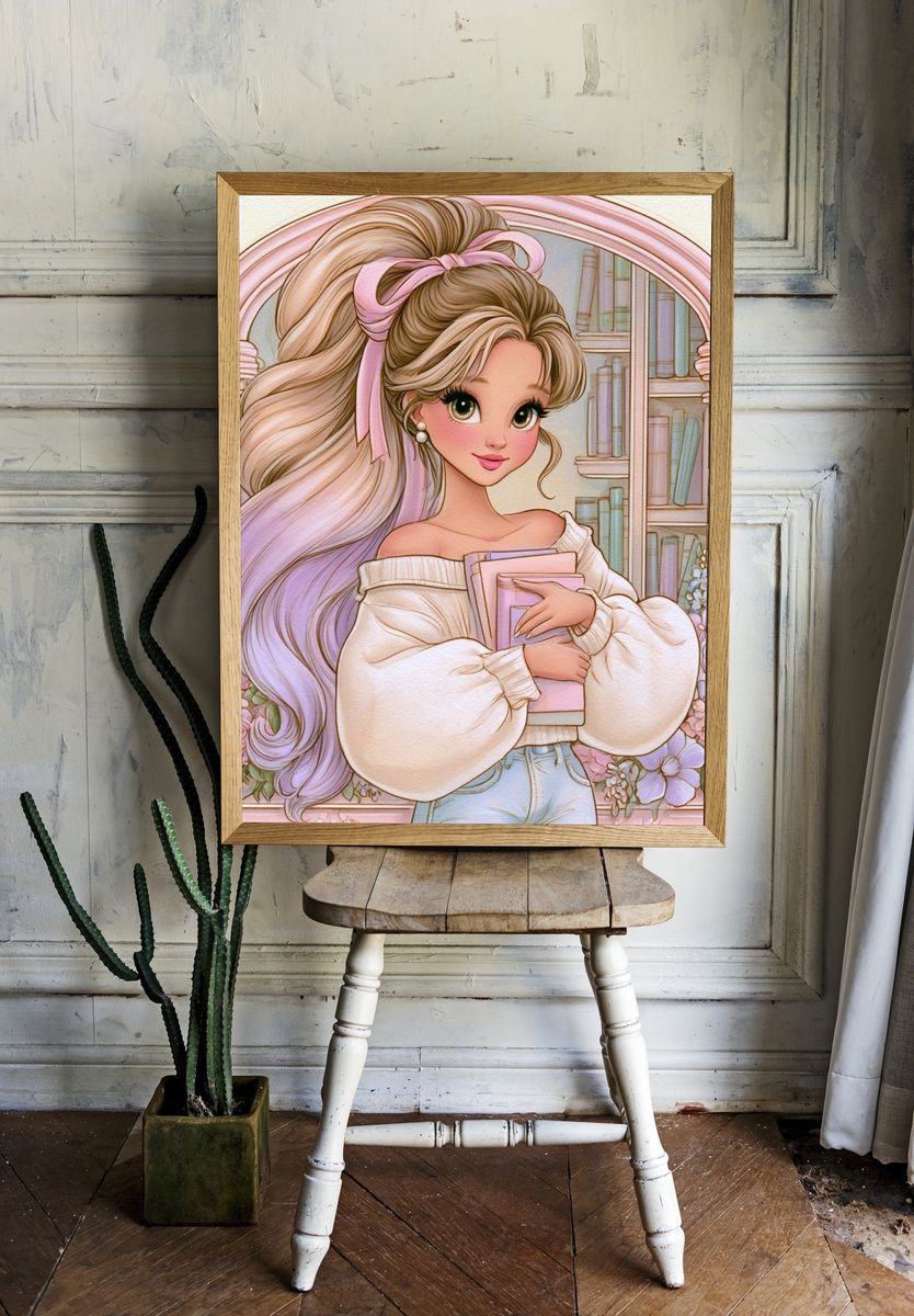 Pastel Bookish Girl Illustration Poster. — room view 1