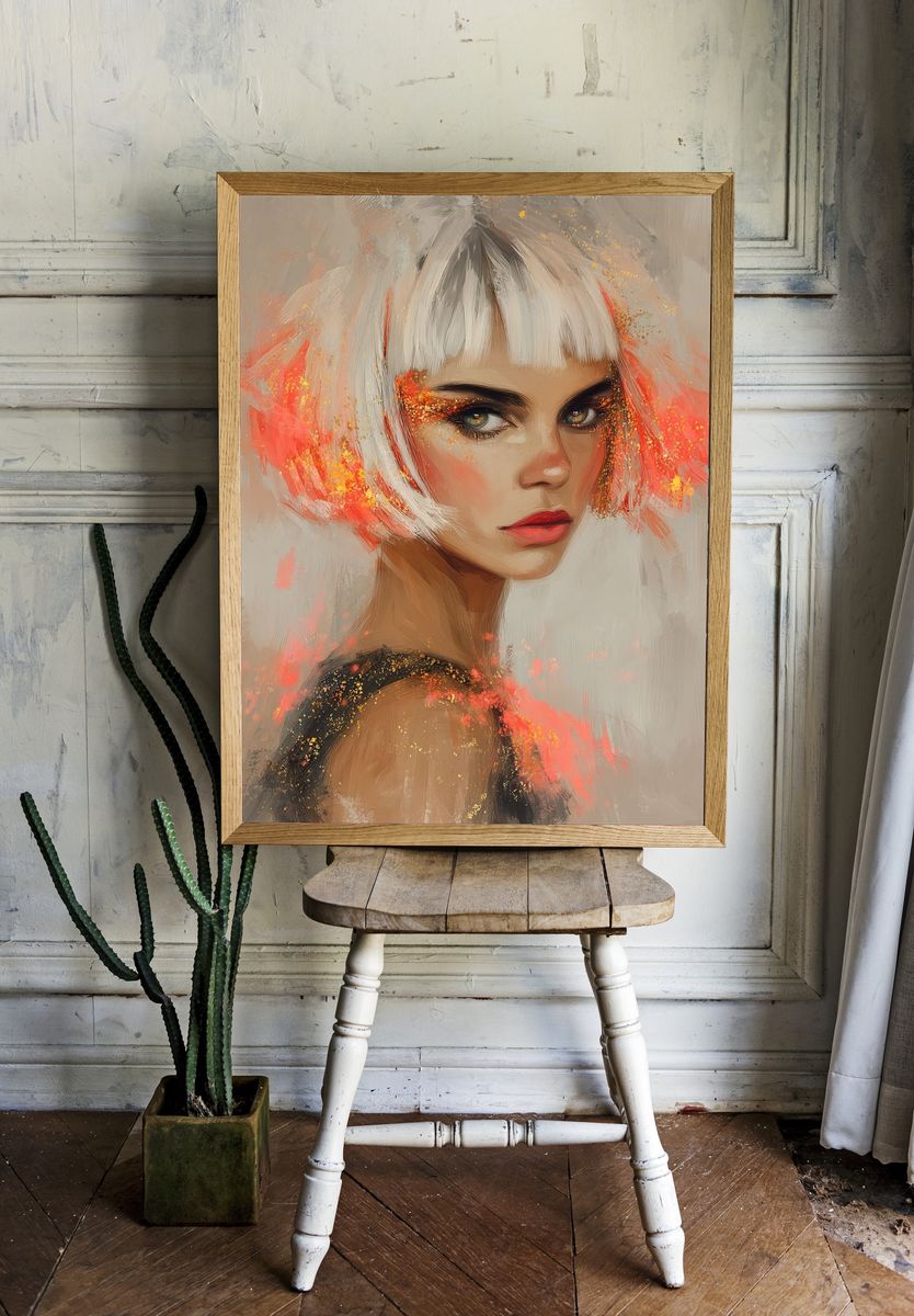 Futuristic Portrait Illustration Poster. room preview