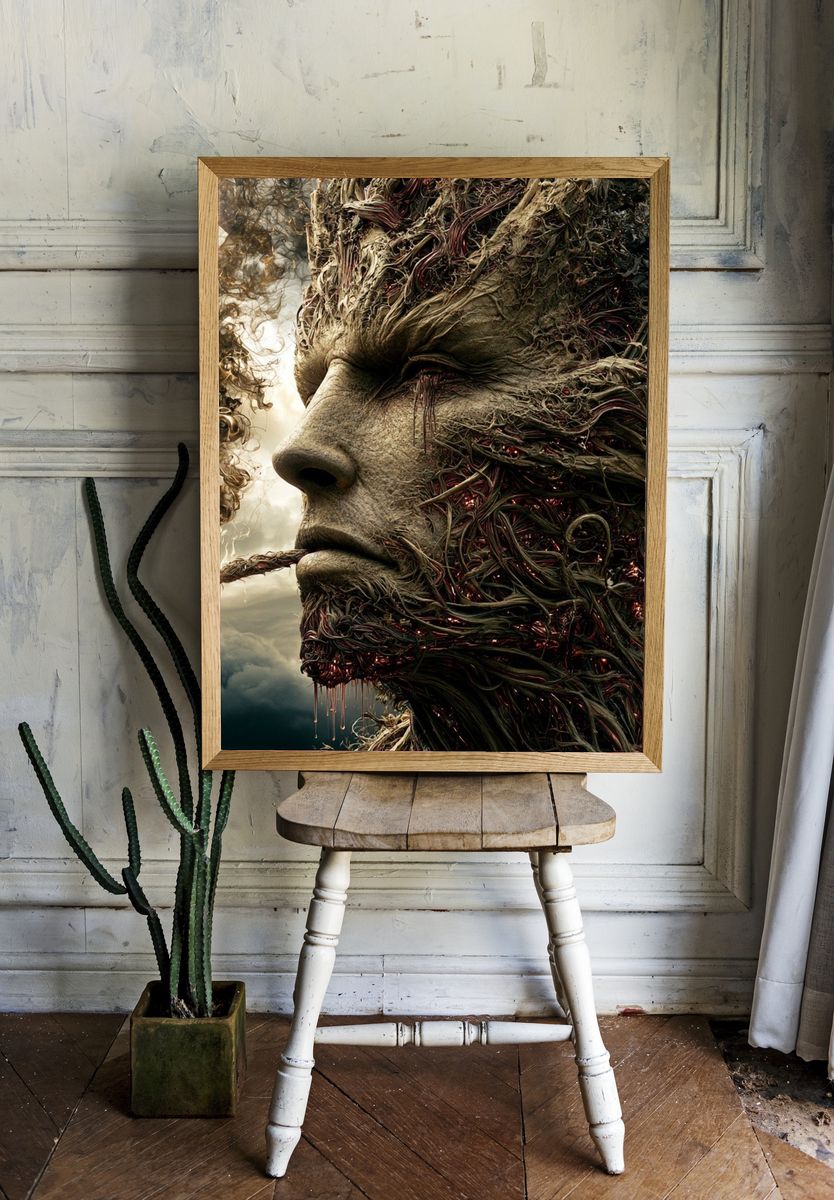 Surreal Stone Face Print. room preview