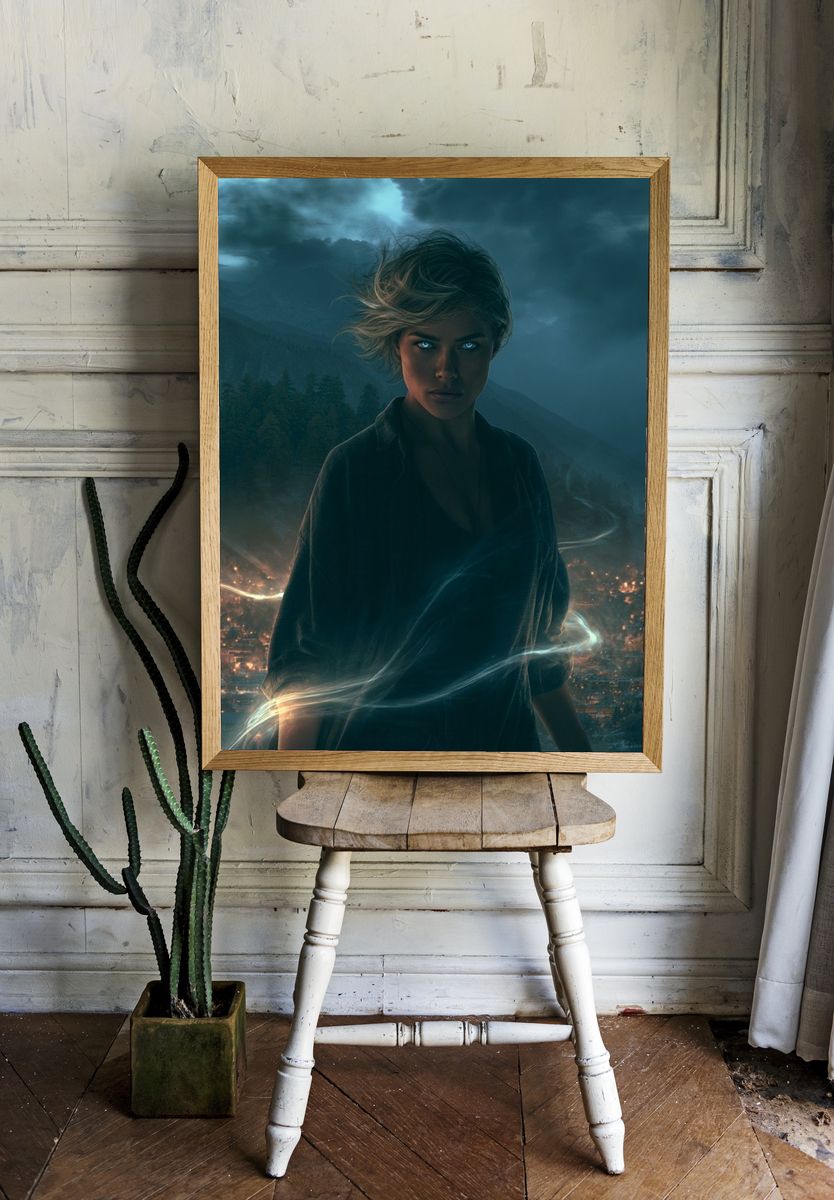 Mystic Woman Over Mountain City Print. — room view 1