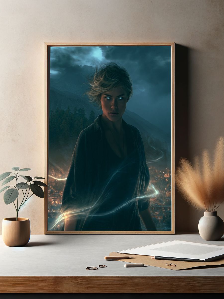 Mystic Woman Over Mountain City Print. — room view 2