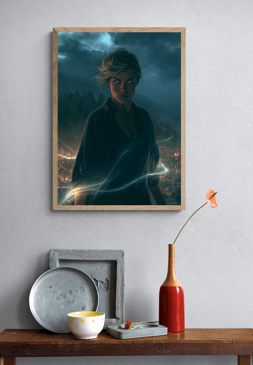 Mystic Woman Over Mountain City Print. — room view 3