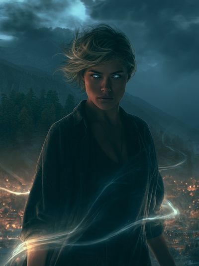 Mystic Woman Over Mountain City Print. poster
