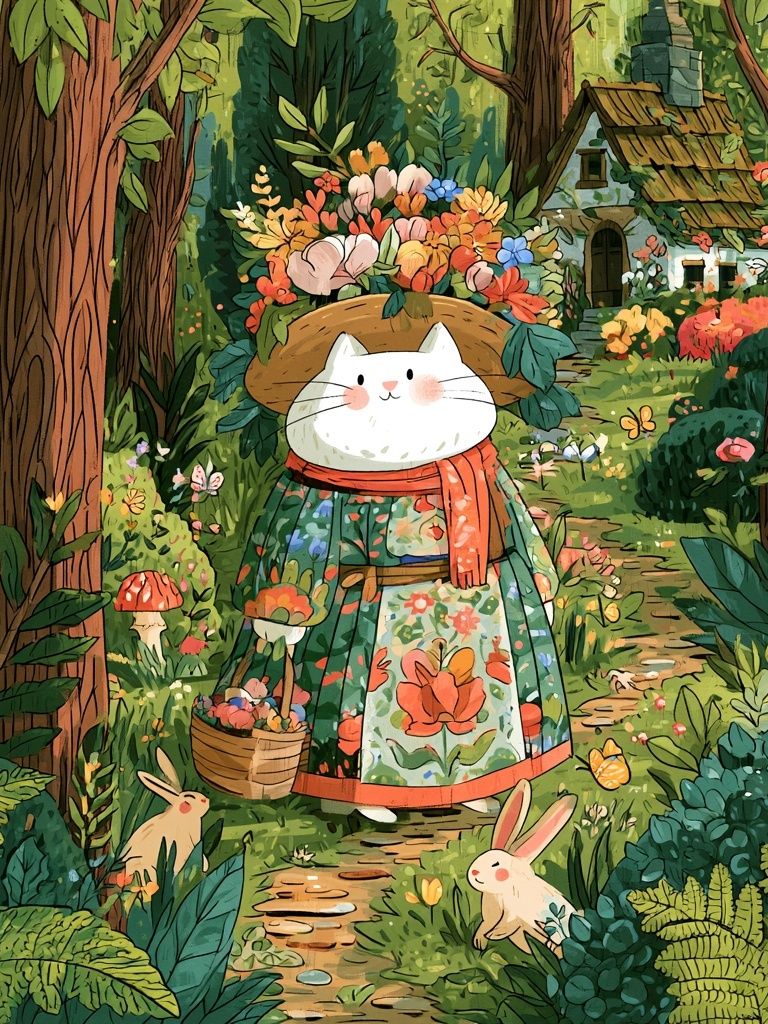 Garden Cat Illustration Poster. poster — illustration art