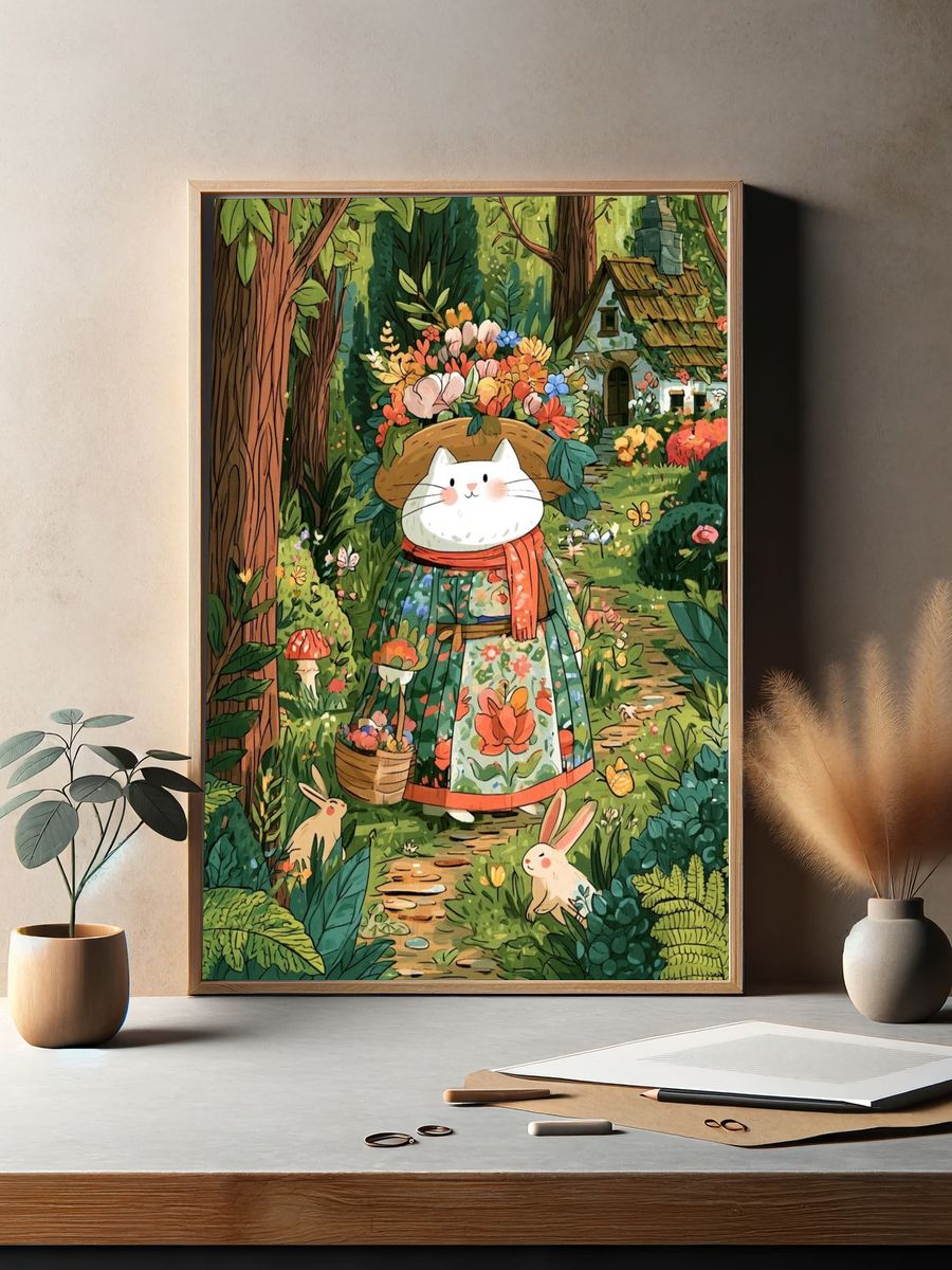 Garden Cat Illustration Poster. — room view 2