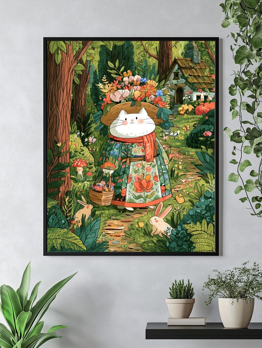 Garden Cat Illustration Poster. — room view 4