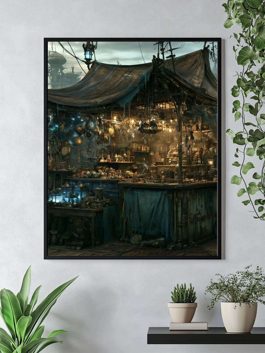Steampunk Market Stall Illustration Poster. — room view 4