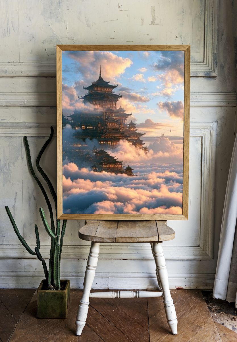 Floating Temple in Clouds Poster. — room view 1
