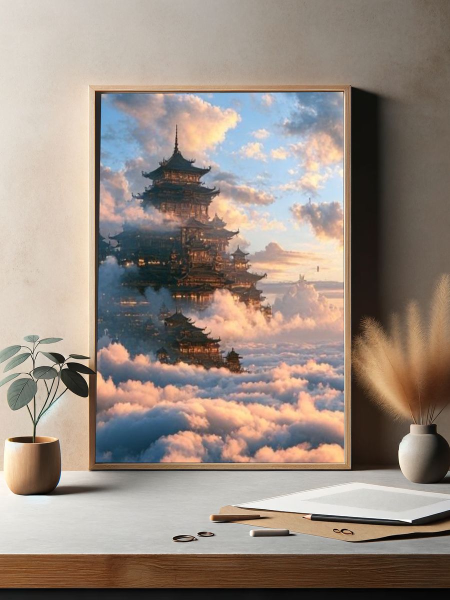 Floating Temple in Clouds Poster. — room view 2