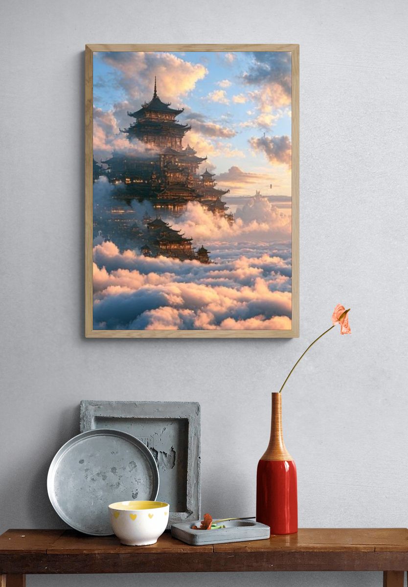 Floating Temple in Clouds Poster. — room view 3