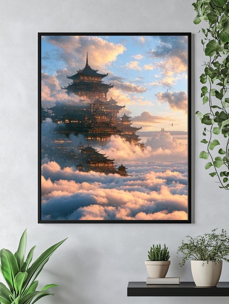 Floating Temple in Clouds Poster. — room view 4
