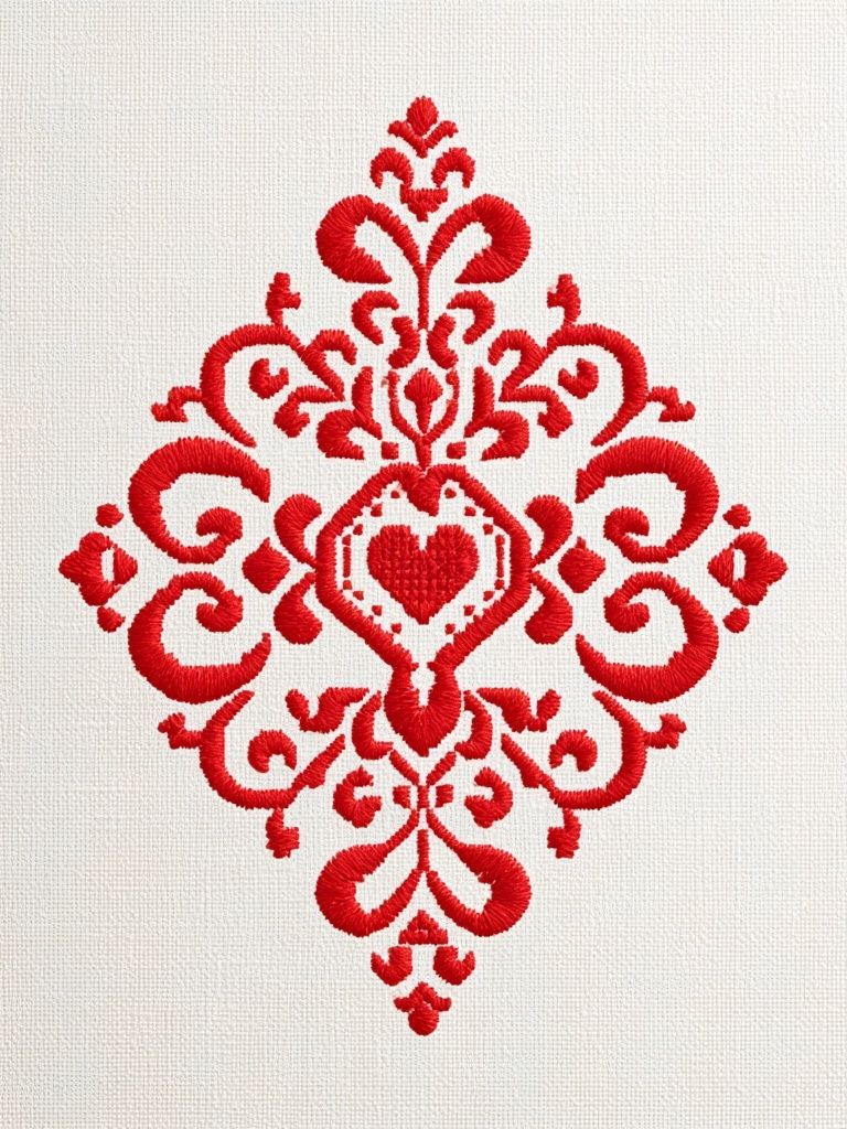 Red Heart Embroidery Pattern Print. poster — illustration art