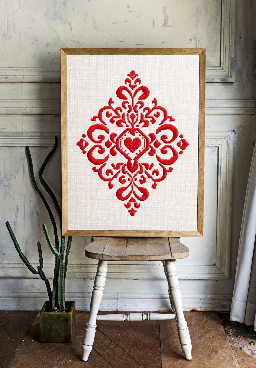 Red Heart Embroidery Pattern Print. — room view 1