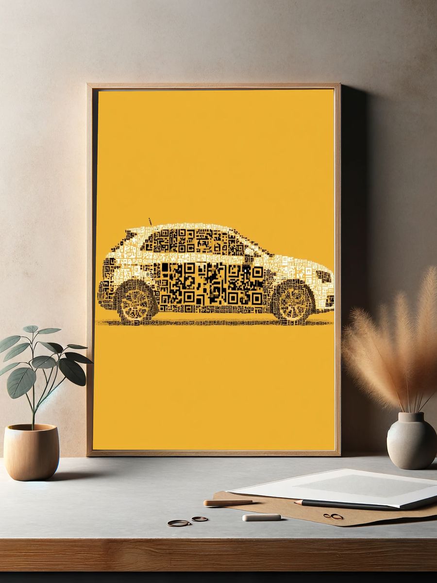 QR Code Car Illustration Poster. — room view 2