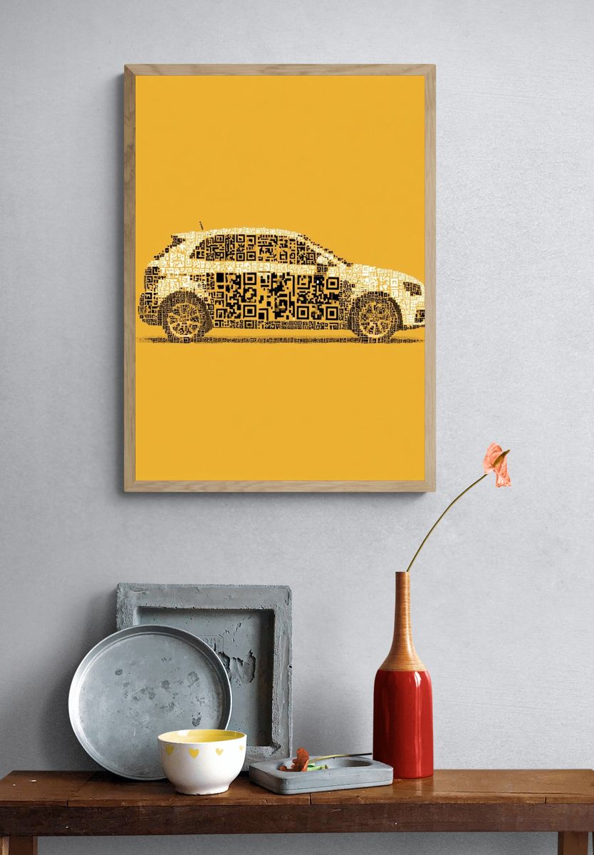 QR Code Car Illustration Poster. — room view 3