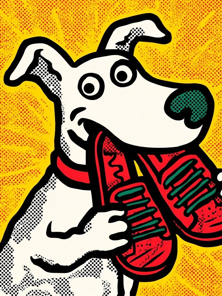 Pop Art Dog with Sneakers Poster. poster detail