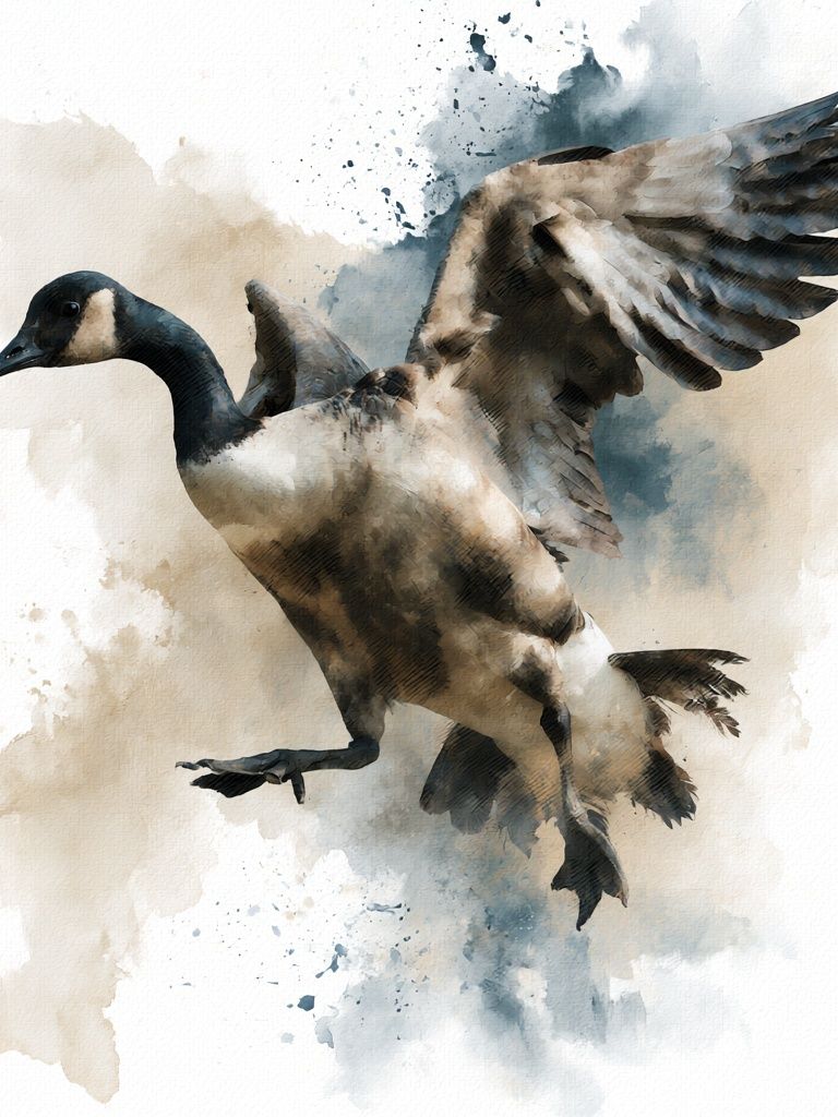 Flying Goose Watercolor Print. poster detail