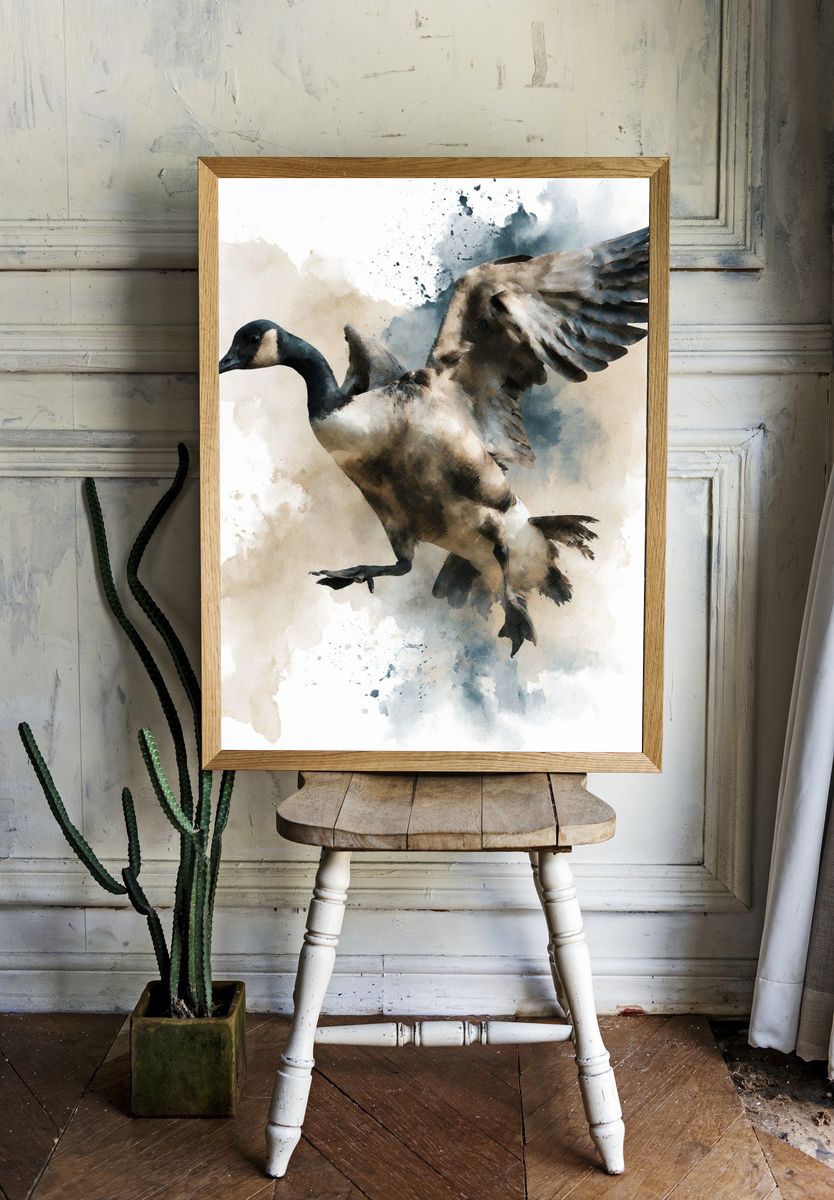 Flying Goose Watercolor Print. — room view 1