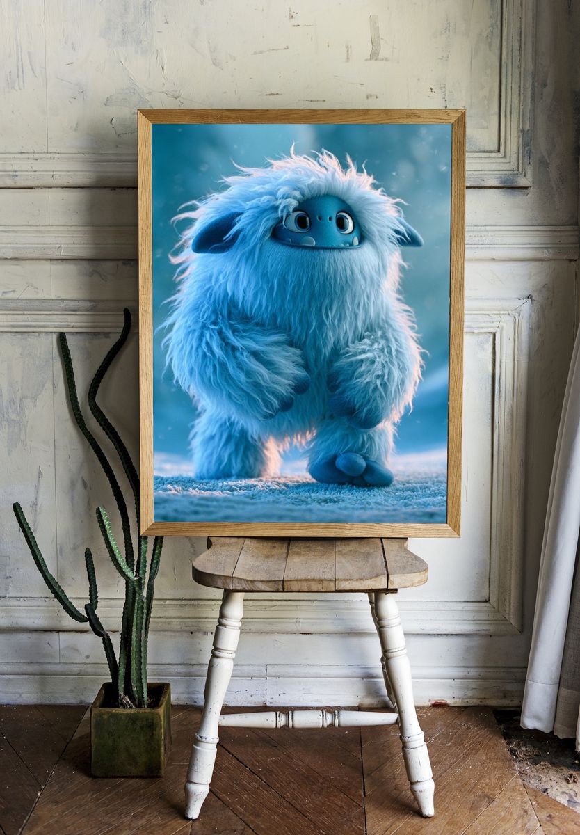 Blue Furry Creature Illustration Poster. — room view 1