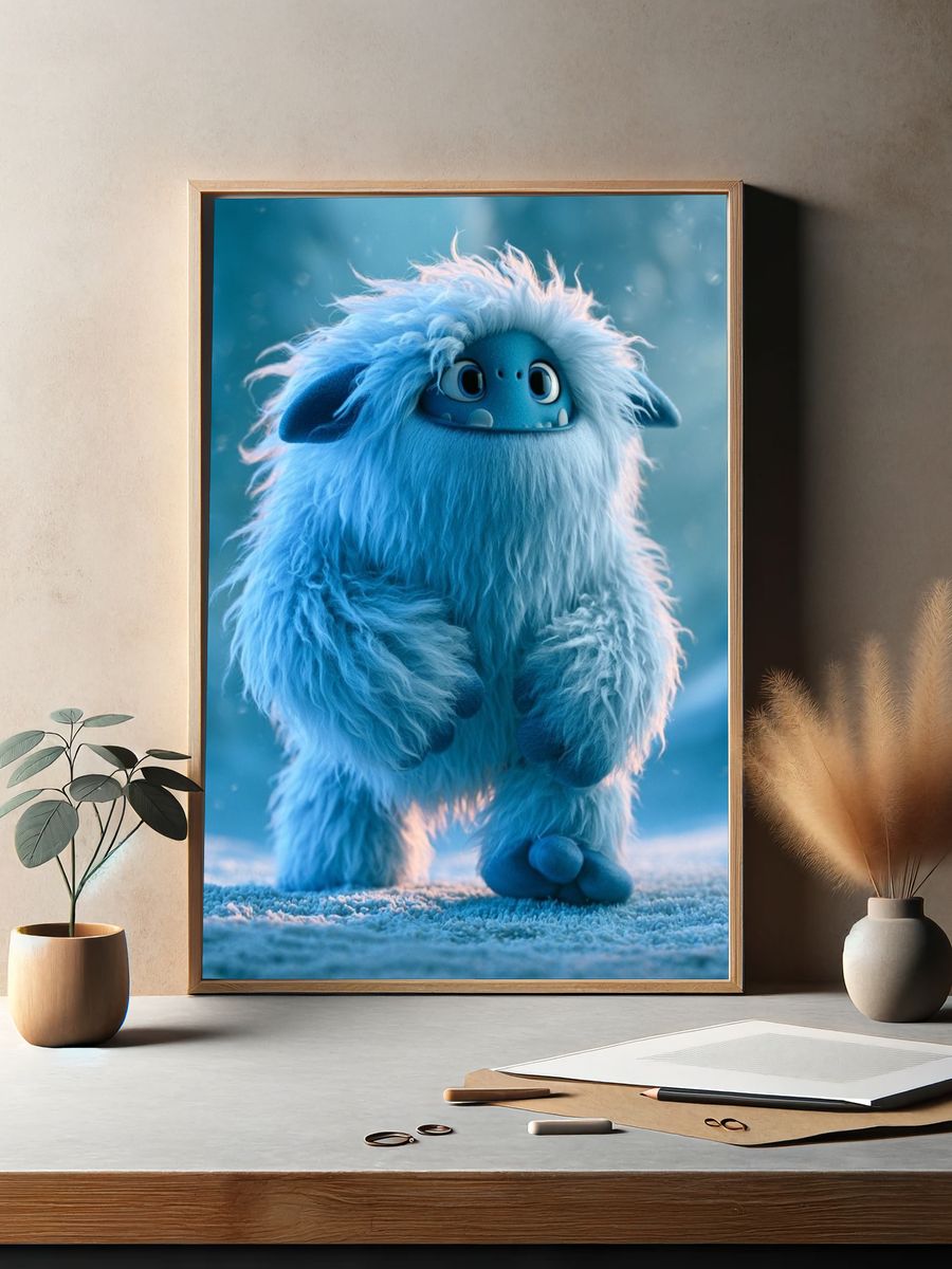 Blue Furry Creature Illustration Poster. — room view 2
