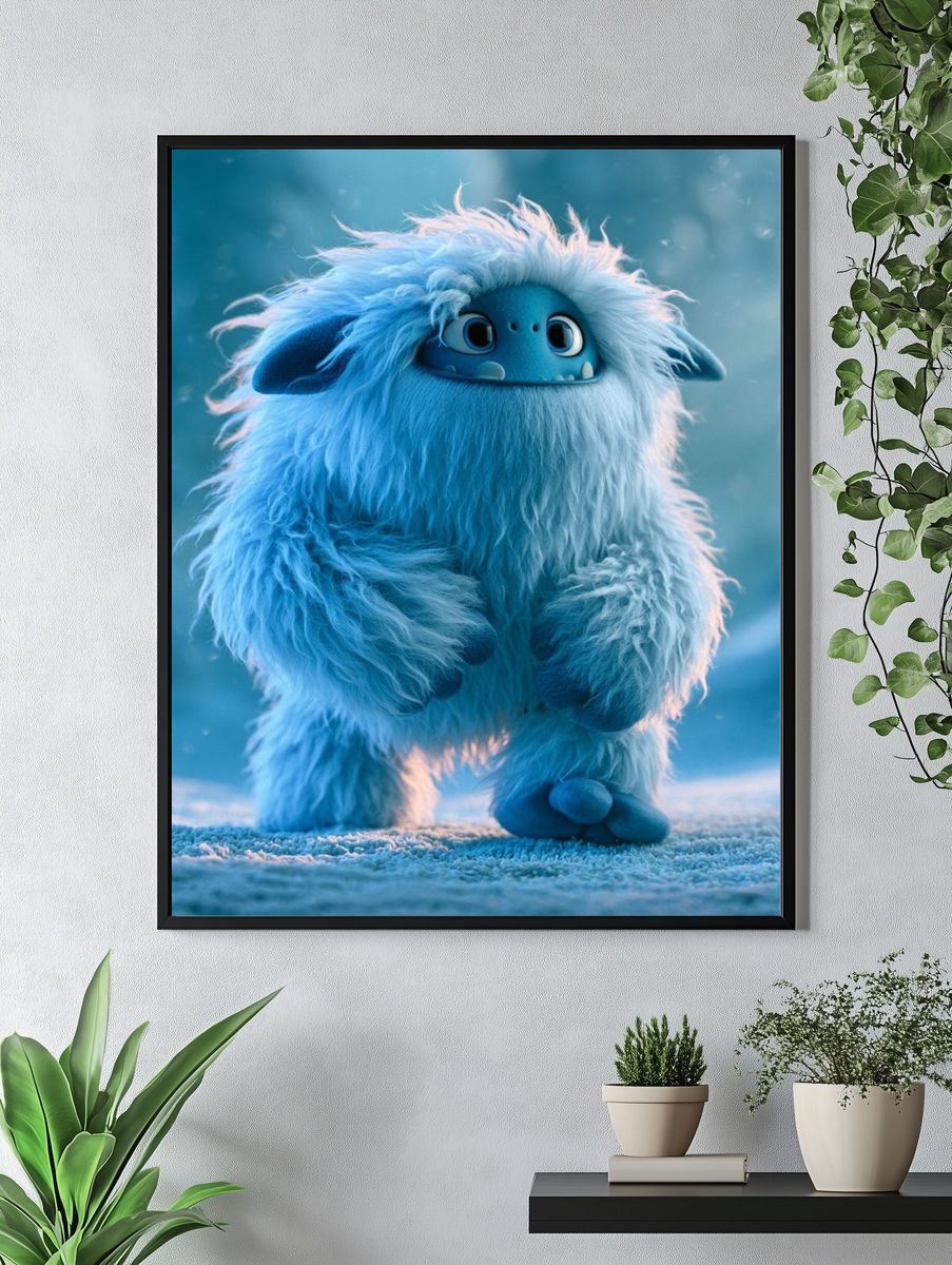 Blue Furry Creature Illustration Poster. — room view 4