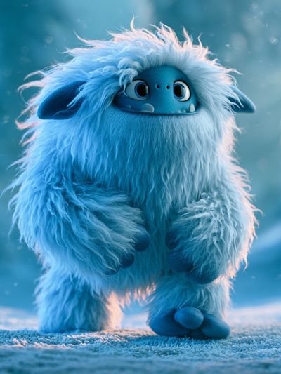 Blue Furry Creature Illustration Poster. poster