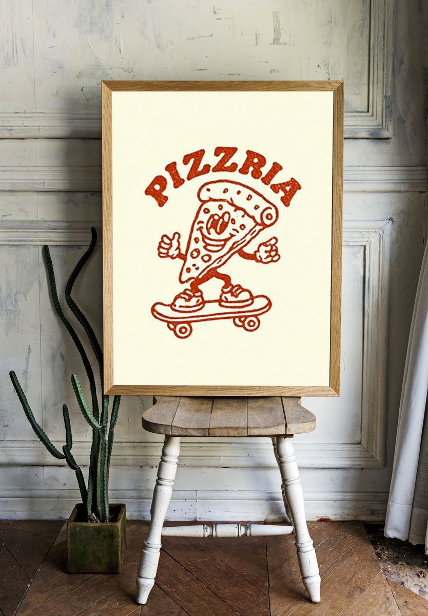 Pizza Skateboard Cartoon Print. — room view 1