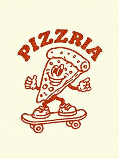 Pizza Skateboard Cartoon Print. poster print