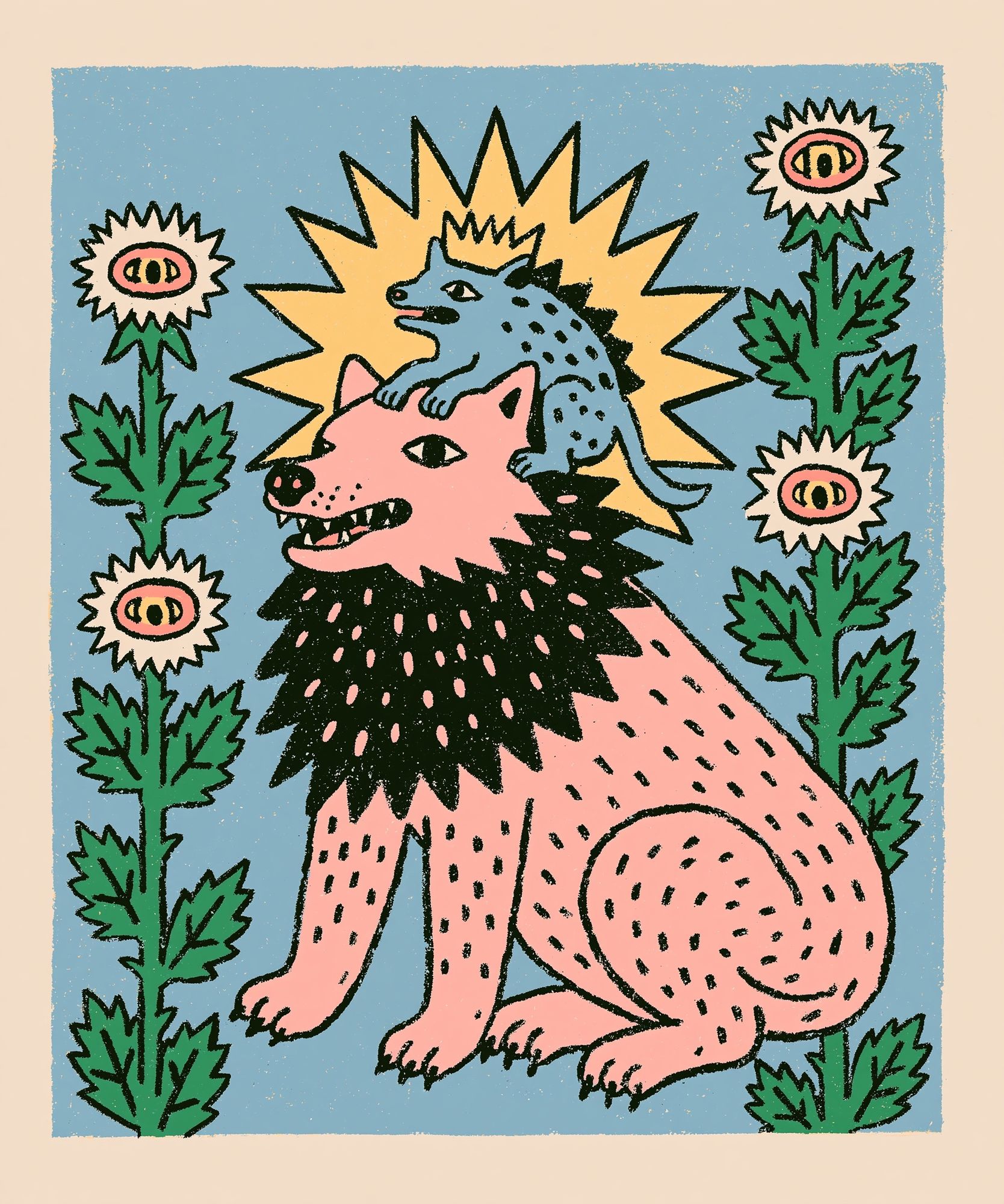 Mythic Wolf and Beast Print. poster — illustration art