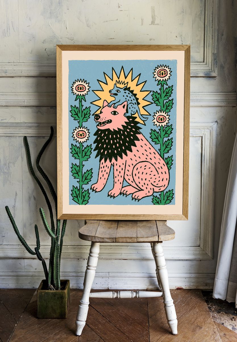 Mythic Wolf and Beast Print. room preview
